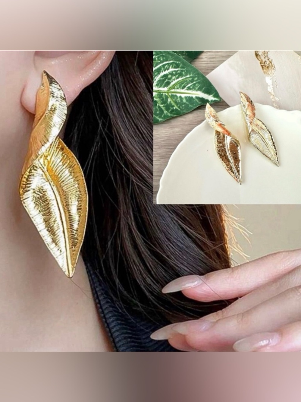 2/$30🌵 Gold Leaf Feather Twist Earrings Bohemian Hippie Jewelry Gift NEW